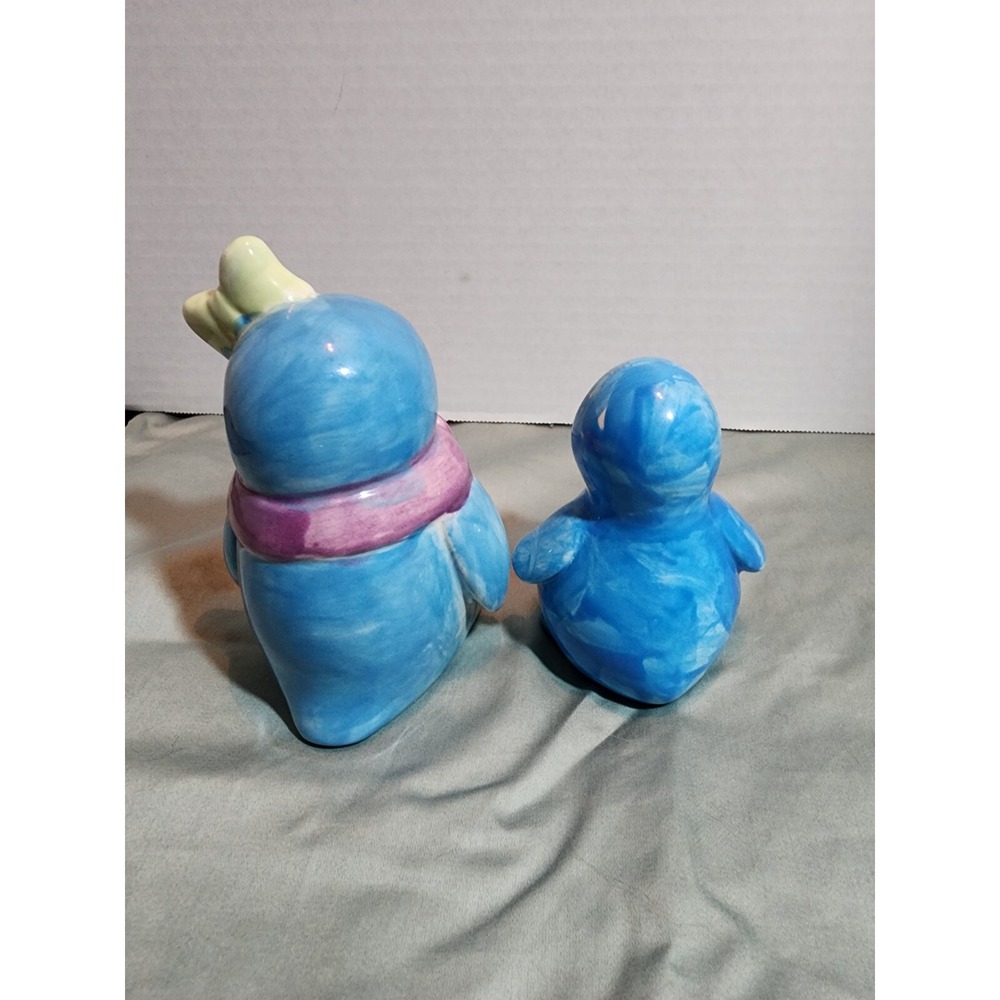Hand-Painted Porcelain Penquins ~ Mom And Baby 2013 Unique One Of A Kind - Picture 2 of 3
